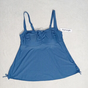 Septangle NWT Blue Side Ruched Tie Back Tankini  Top Size 22